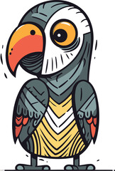 Cute parrot. Hand drawn vector illustration in cartoon style.