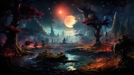 landscape with a moon and forest night view