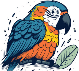 Parrot. Colorful vector illustration in cartoon style. Isolated on white background.
