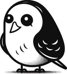 Cute cartoon black and white bird isolated on white background. Vector illustration.
