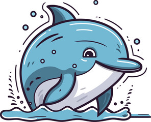 Obraz premium Cute cartoon dolphin jumping out of the water. Vector illustration.