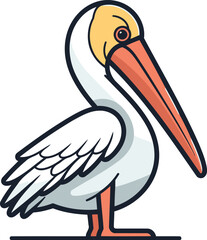 Pelican vector illustration isolated on white background. Cartoon pelican icon.