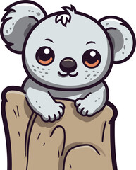 Cute cartoon koala sitting on a log. Vector illustration.