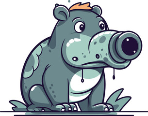 Hippo with binoculars. Vector illustration in cartoon style