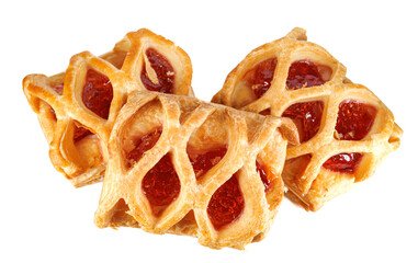 Puff pastry pastry with lingonberry jam isolated on a white background. Cookies with lingonberry jam.