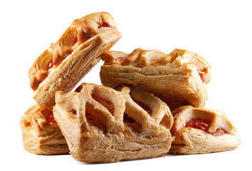 Puff pastry pastry with lingonberry jam isolated on a white background. Cookies with lingonberry...
