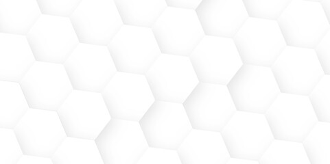 Abstract background with 3D Futuristic honeycomb mosaic white background and White surface with hexagonal shapes showing both sides .Realistic geometric mesh cells and paper texture design.