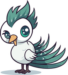 Cute cartoon parrot bird on white background. Vector illustration.