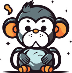Monkey cartoon character. Vector illustration. Isolated on white background.