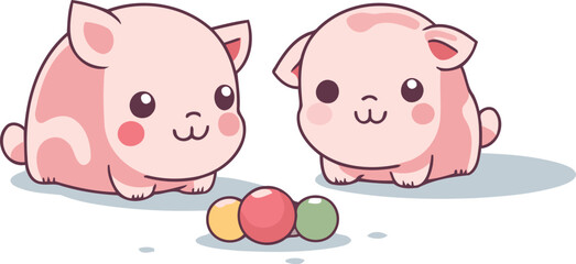 Cute piggy and easter eggs. Vector illustration in cartoon style.
