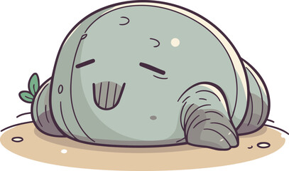 Cartoon vector illustration of a cute monster sleeping on the sand.