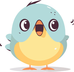 Cute blue bird. Vector illustration in cartoon style on white background.