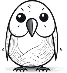 Cute cartoon black and white parrot. Vector illustration isolated on white background.