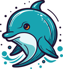 Cute cartoon dolphin isolated on a white background. Vector illustration.