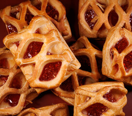Background of cookies with lingonberry jam. Cookies with lingonberry jam.