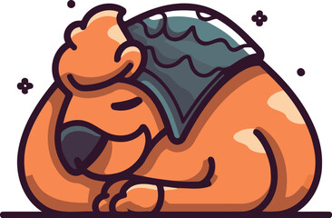 Camel sleeping on the ground. Vector illustration in cartoon style.