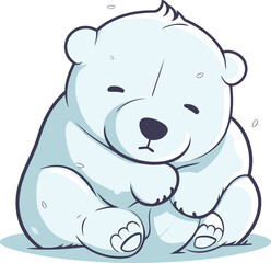 Illustration of a Cute Cartoon Polar Bear Sitting on the Floor