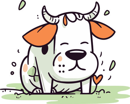 Cute cartoon cow on the grass. Vector illustration for your design
