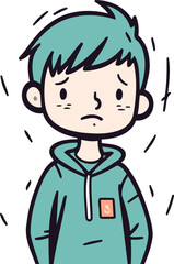 Illustration of a boy wearing a hoodie with a sad expression