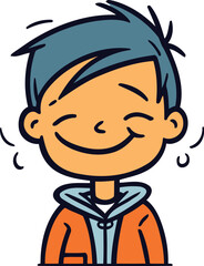 Smiling boy with closed eyes. Vector illustration in cartoon style.