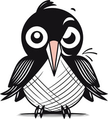 Cute cartoon black crow isolated on white background. Vector illustration.
