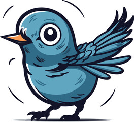 Cute cartoon blue bird. Vector illustration isolated on white background.