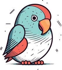 Hand drawn vector illustration of a cute parrot. Isolated on white background.
