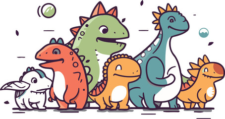 Cute dinosaurs set. Vector illustration in doodle style.