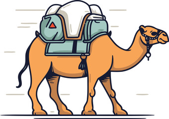 Camel with astronaut helmet and spacesuit. Vector illustration in cartoon style