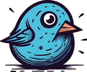 Vector illustration of cute blue bird. Isolated on white background.