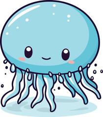 Cute cartoon jellyfish. Vector illustration isolated on white background.