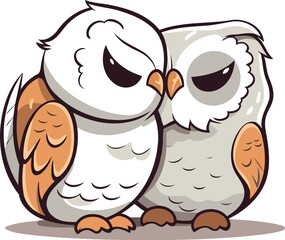 Owl couple isolated on a white background. Vector illustration in cartoon style.