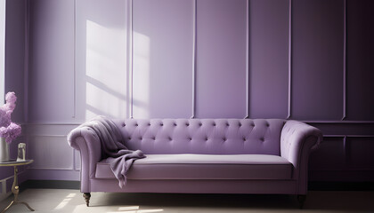 Modern Purple Couch in Front of Purple Wall