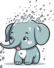 Cute cartoon elephant with a splash of water. Vector illustration.