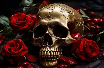 Fotobehang Skull with rose in mouth © Victoria