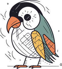 Cute cartoon parrot. Vector illustration in line art style.