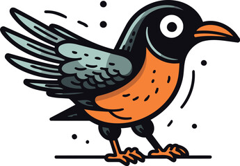 Cute black and orange bird. vector illustration isolated on white background.