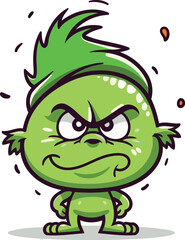 Angry Green Monster Cartoon Mascot Character Vector Illustration.