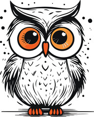 Owl vector illustration on white background. Cute cartoon owl.