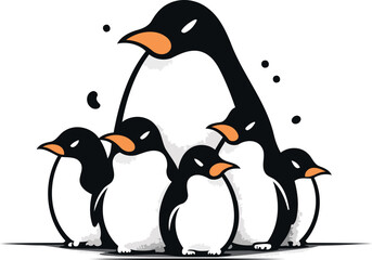 Cute penguins. Vector illustration of a group of penguins.