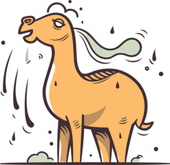 Camel with splashes of water. Vector illustration in cartoon style.
