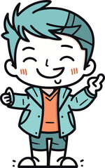 Boy Wearing Jacket Smiling and Showing Thumbs Up Vector Illustration