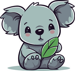 Cute koala with green leaf. Vector illustration. Eps 10