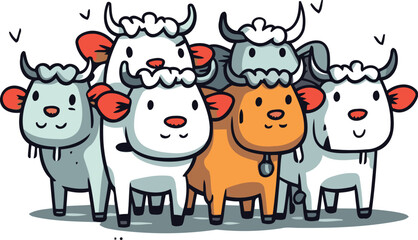 Cute cartoon farm animals. Vector illustration isolated on white background.