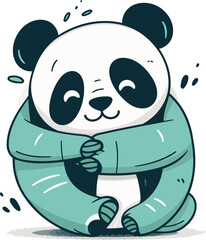 Fototapeta premium Cute panda in blue panda costume. vector illustration.