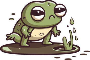 Frog in puddle. Vector illustration. Isolated on white background.