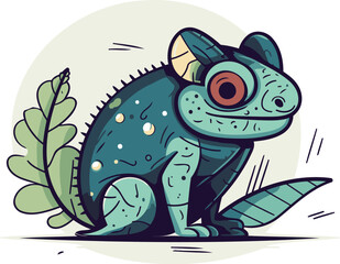 Cute cartoon chameleon on a white background. Vector illustration.
