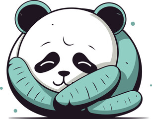 Cute cartoon panda sleeping on a pillow. Vector illustration.