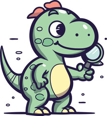 Cute cartoon crocodile holding a magnifying glass. Vector illustration.
