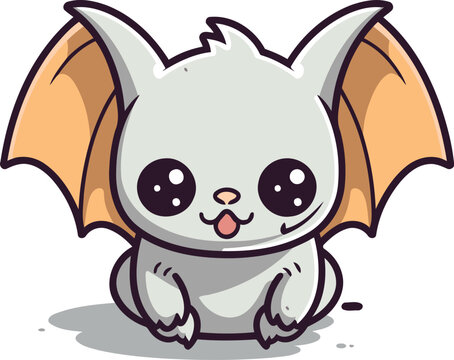 Cute little bat character cartoon vector illustration. Cute cartoon bat.